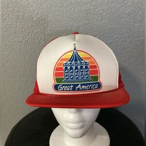 Vintage Great America Red and White Trucker Hat Carousel logo